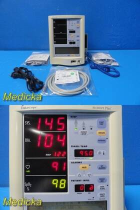 Datascope 0998-00-0444-461 Mindray Accutorr Plus Monitor Spo2 Nellcor With Patient Leads 35956
