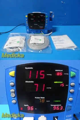 2038172-001-21784 Ge 2014 Carescape V100 Vital Signs Monitor Nibp Spo Temp With Leads 38281