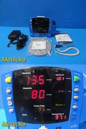 Ge V100-abax-axaa-ax 2010 Carescape V100 Dinamap Technology Monitor With Leads And Adapter 35198