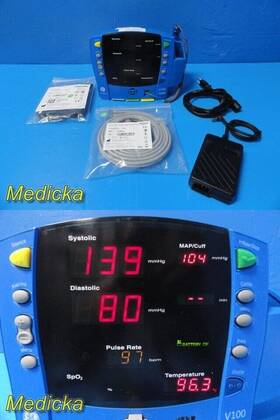 Ge V100-abax-axaa-dx 2012 Carescape V100 Monitor Dinamap Technology With Patient Leads 35099
