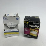 Set Of Vanity Light Bulbs- Ge & Philips 40 25 W- Crystal Clear Open. Price: $19.99.